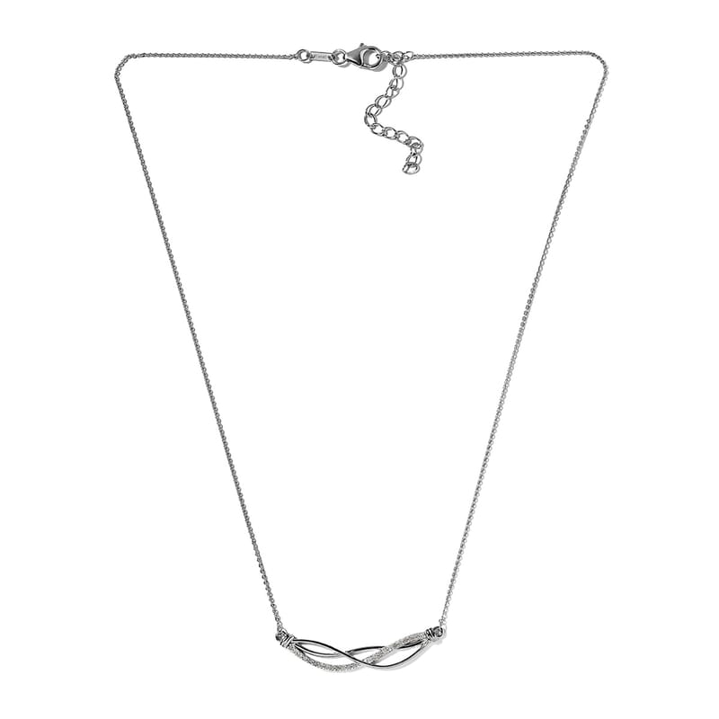 Diamond Braided Necklace 20 Inches in Platinum Over Sterling Silver 0.25 ctw