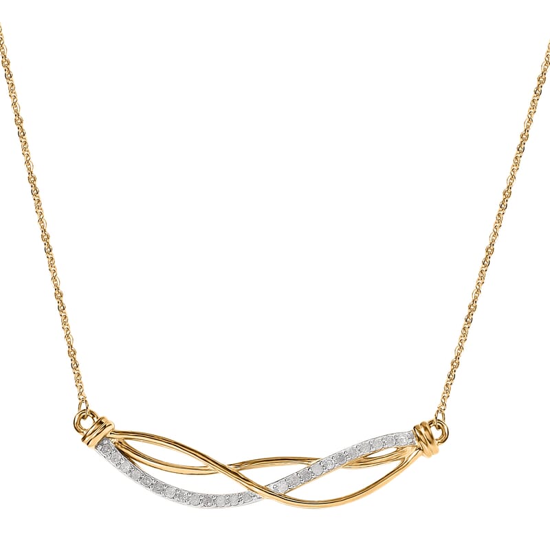 Diamond Braided Necklace 20 Inches in Vermeil Yellow Gold Over Sterling Silver 0.25 ctw