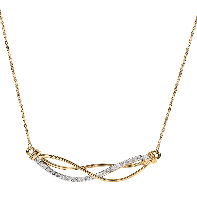Diamond Braided Necklace 20 Inches in Vermeil Yellow Gold Over Sterling Silver 0.25 ctw