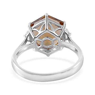 Brazilian Citrine Hexagon Shape Ring in Platinum Over Sterling Silver (Size 10.0) 5.85 ctw