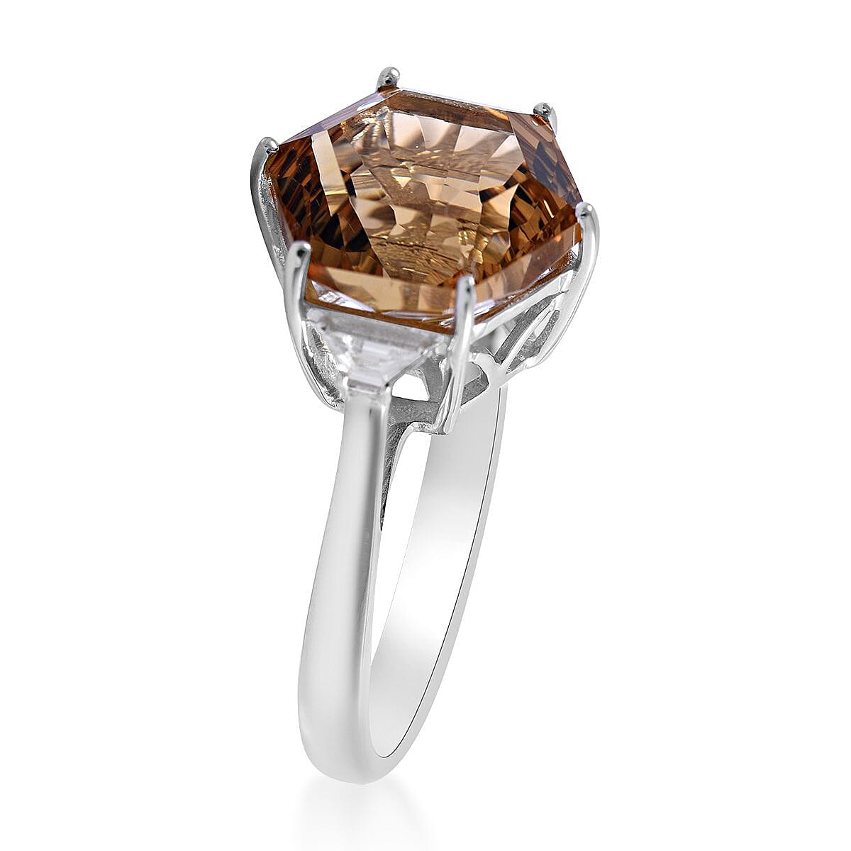 Brazilian Citrine Hexagon Shape Ring in Platinum Over Sterling Silver (Size 7.0) 5.85 ctw image number 2