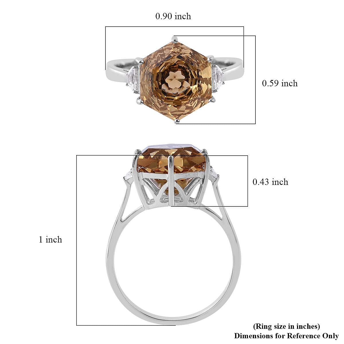 Brazilian Citrine Hexagon Shape Ring in Platinum Over Sterling Silver (Size 7.0) 5.85 ctw image number 4