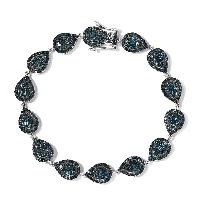 Blue Diamond Bracelet in Platinum Over Sterling Silver (7.25 In) 4.00 ctw