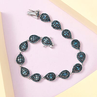 Blue Diamond Bracelet in Platinum Over Sterling Silver (7.25 In) 4.00 ctw