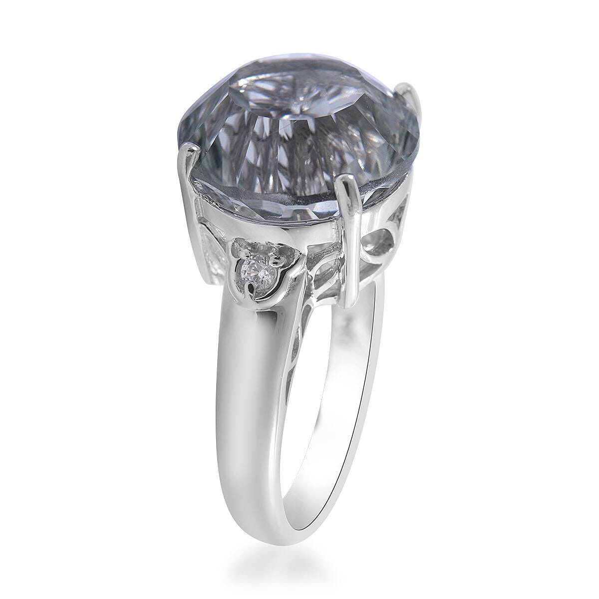 Whirlpool Cut Montezuma Prasiolite and White Zircon Ring in Platinum Over Sterling Silver 10.40 ctw image number 2