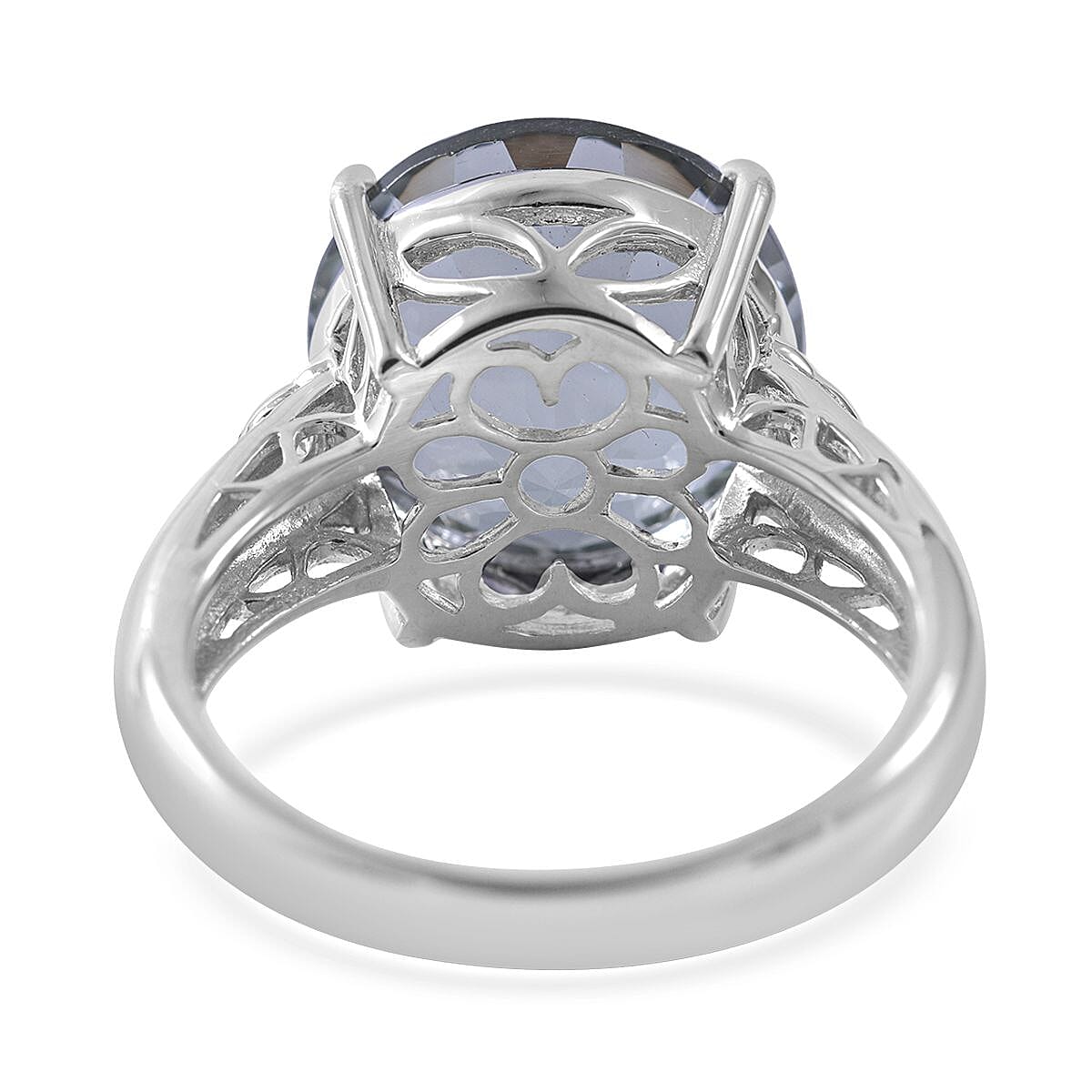 Whirlpool Cut Montezuma Prasiolite and White Zircon Ring in Platinum Over Sterling Silver 10.40 ctw image number 3