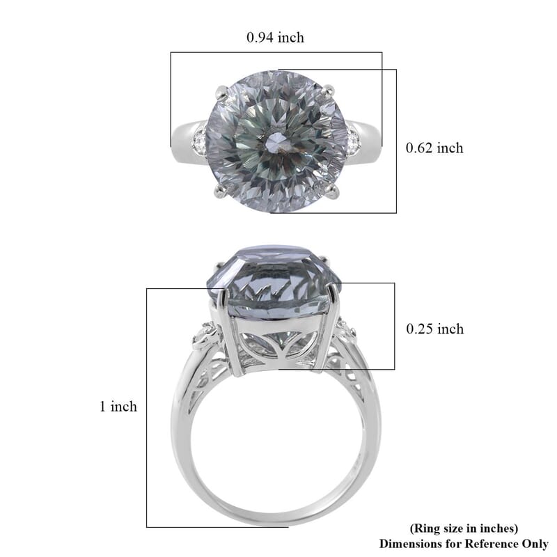 Whirlpool Cut Montezuma Prasiolite and White Zircon Ring in Platinum Over Sterling Silver (Size 10.0) 10.40 ctw