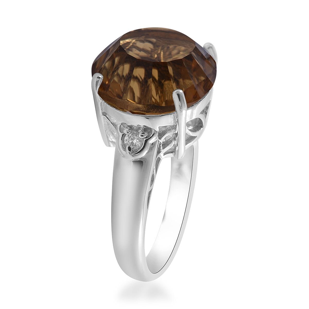 Whirlpool Cut Brazilian Citrine and White Zircon Ring in Platinum Over Sterling Silver (Size 7.0) 12.00 ctw image number 2