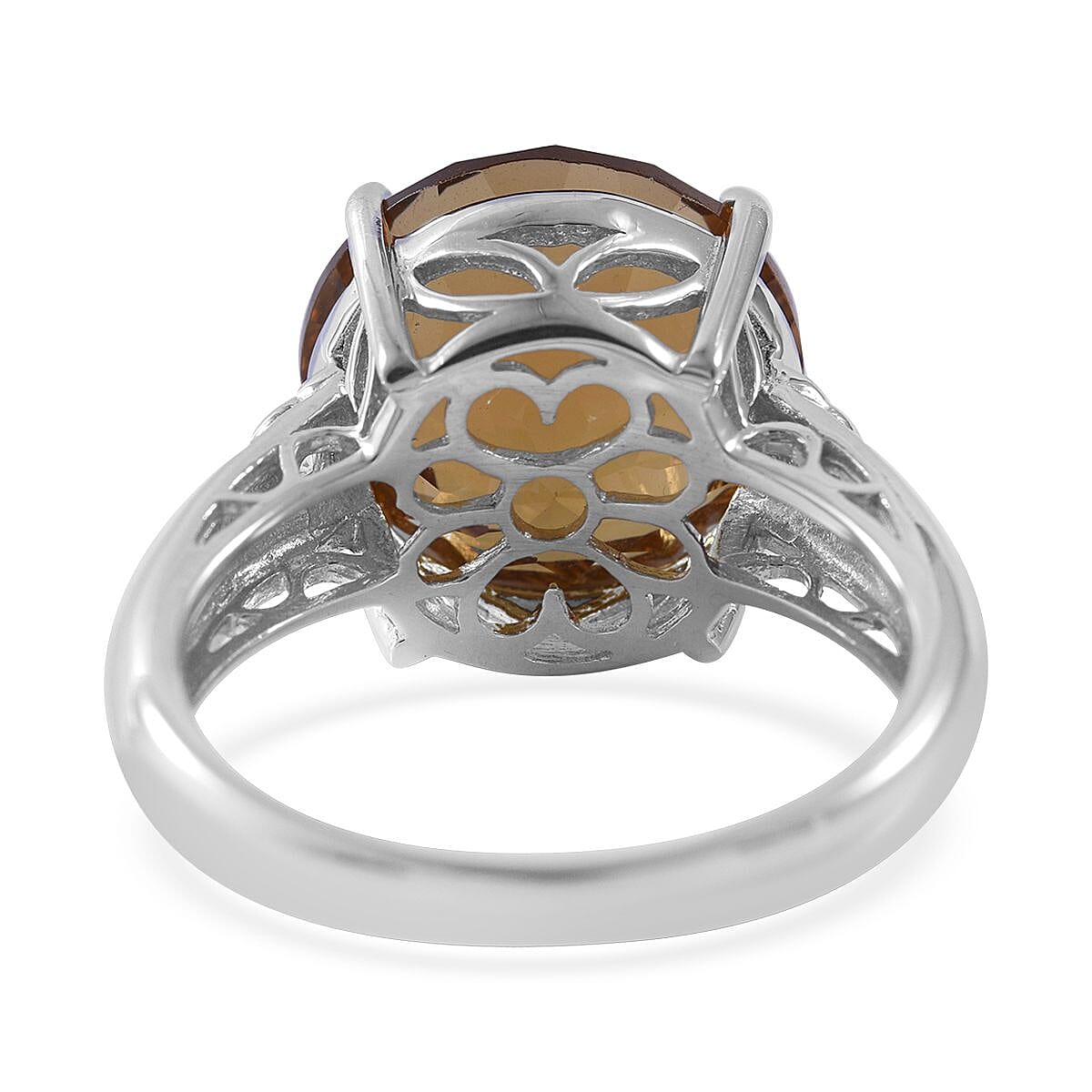 Whirlpool Cut Brazilian Citrine and White Zircon Ring in Platinum Over Sterling Silver (Size 7.0) 12.00 ctw image number 3