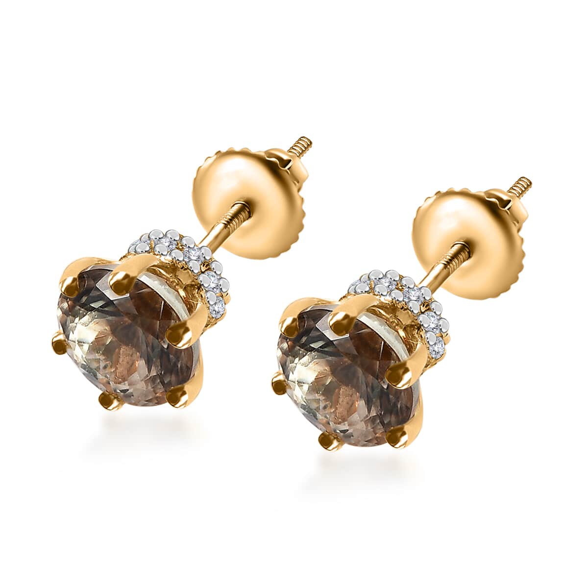 Iliana 18K Yellow Gold 120 Facet AAA Turkizite and G-H SI Diamond Stud Earrings 2.35 ctw image number 3