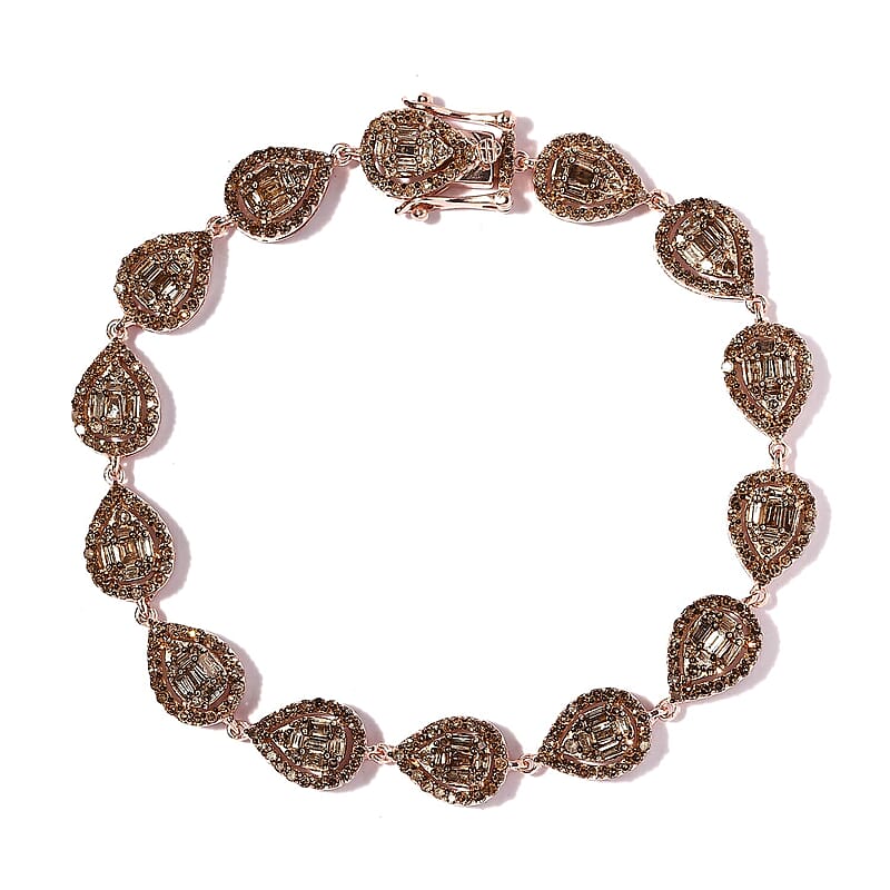 Natural Champagne Diamond Bracelet in Vermeil RG Over Sterling Silver (7.25 In) 4.00 ctw