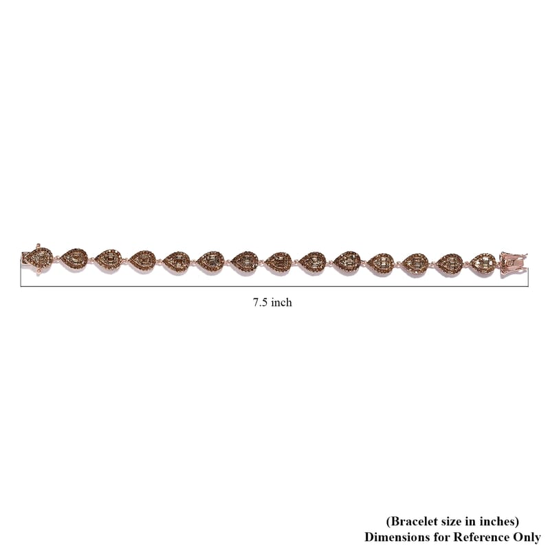 Natural Champagne Diamond Bracelet in Vermeil RG Over Sterling Silver (7.25 In) 4.00 ctw