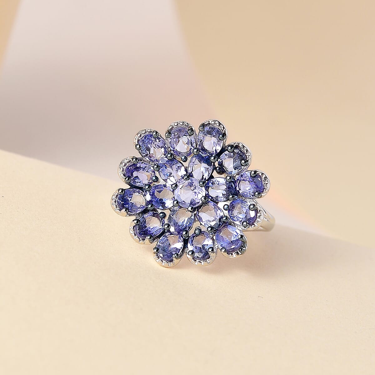 Tanzanite Cluster Ring in Platinum Over Sterling Silver 3.10 ctw image number 1
