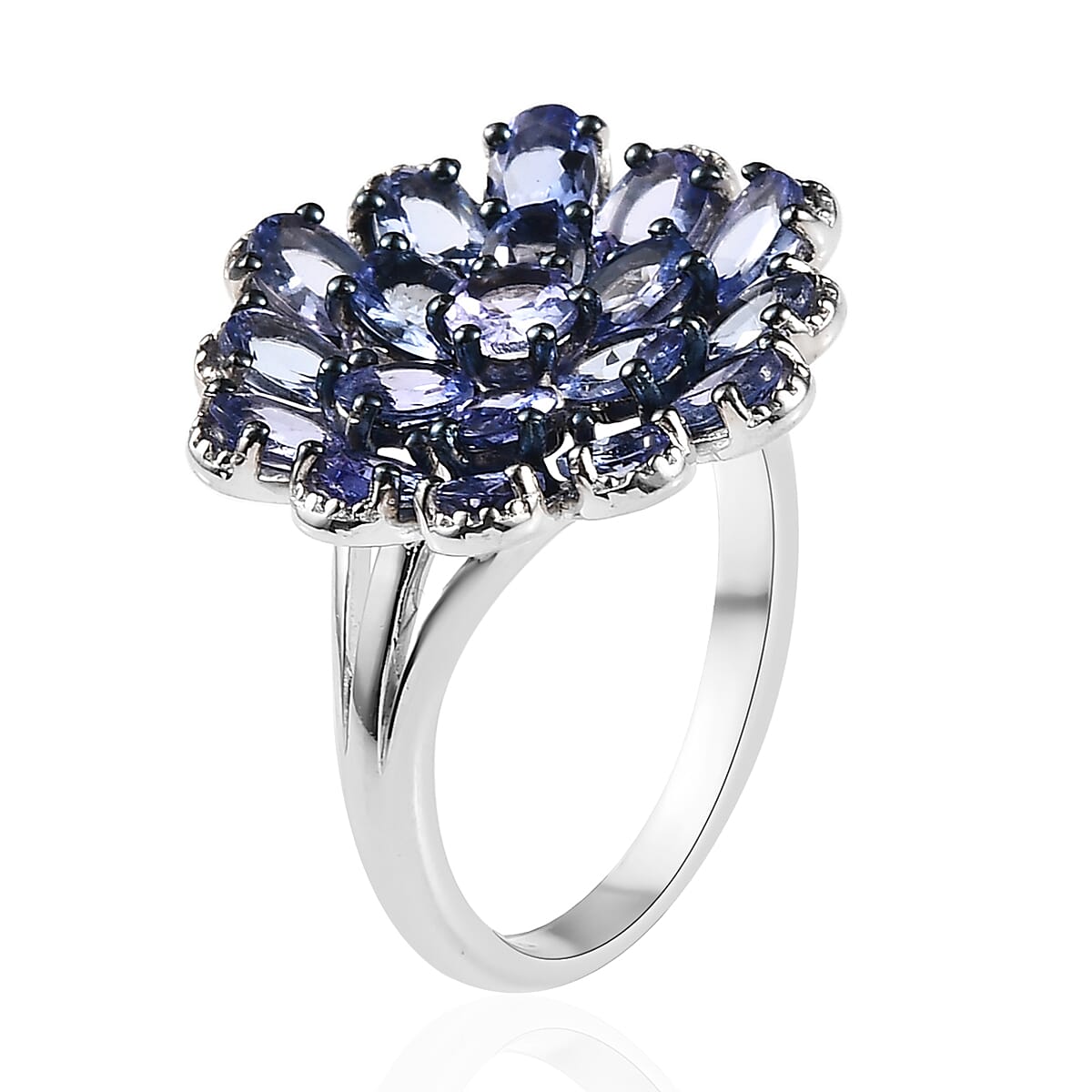 Tanzanite Cluster Ring in Platinum Over Sterling Silver 3.10 ctw image number 3