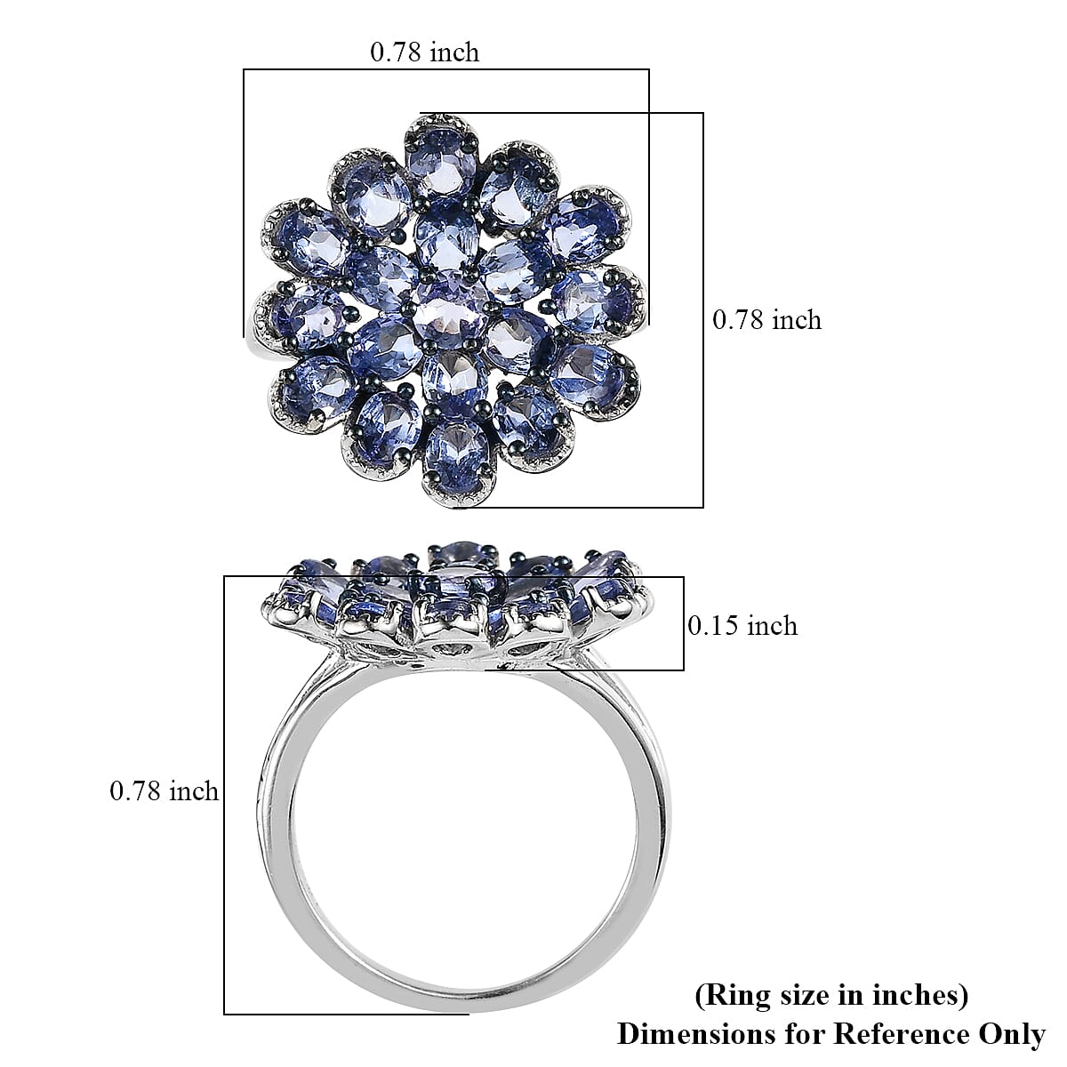 Tanzanite Cluster Ring in Platinum Over Sterling Silver 3.10 ctw image number 5