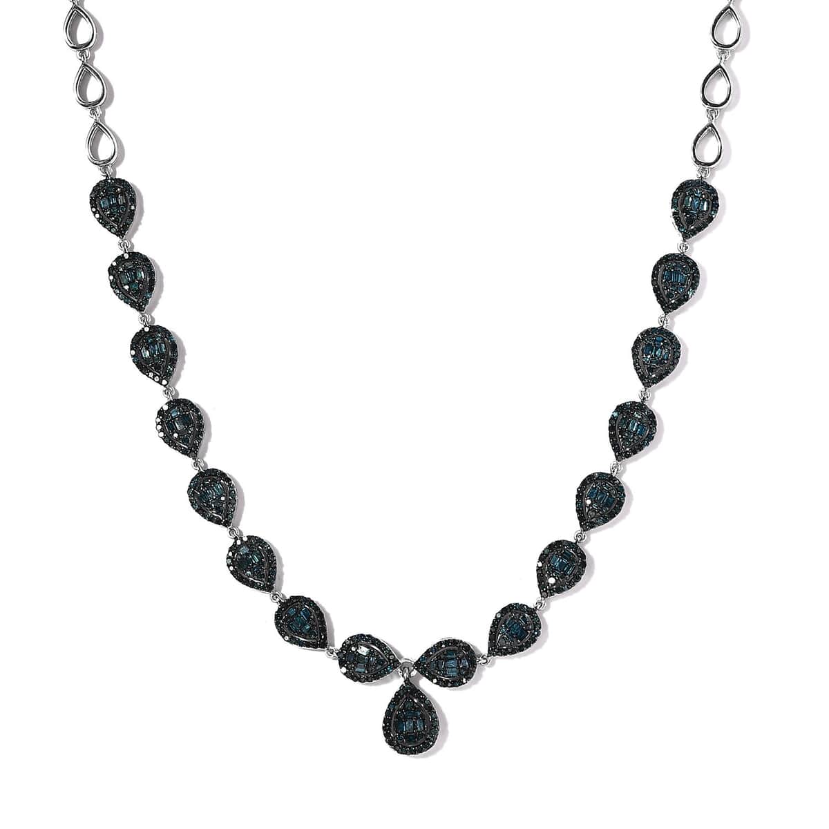 Blue Diamond Necklace 20 Inches in Platinum Over Sterling Silver 4.00 ctw image number 3