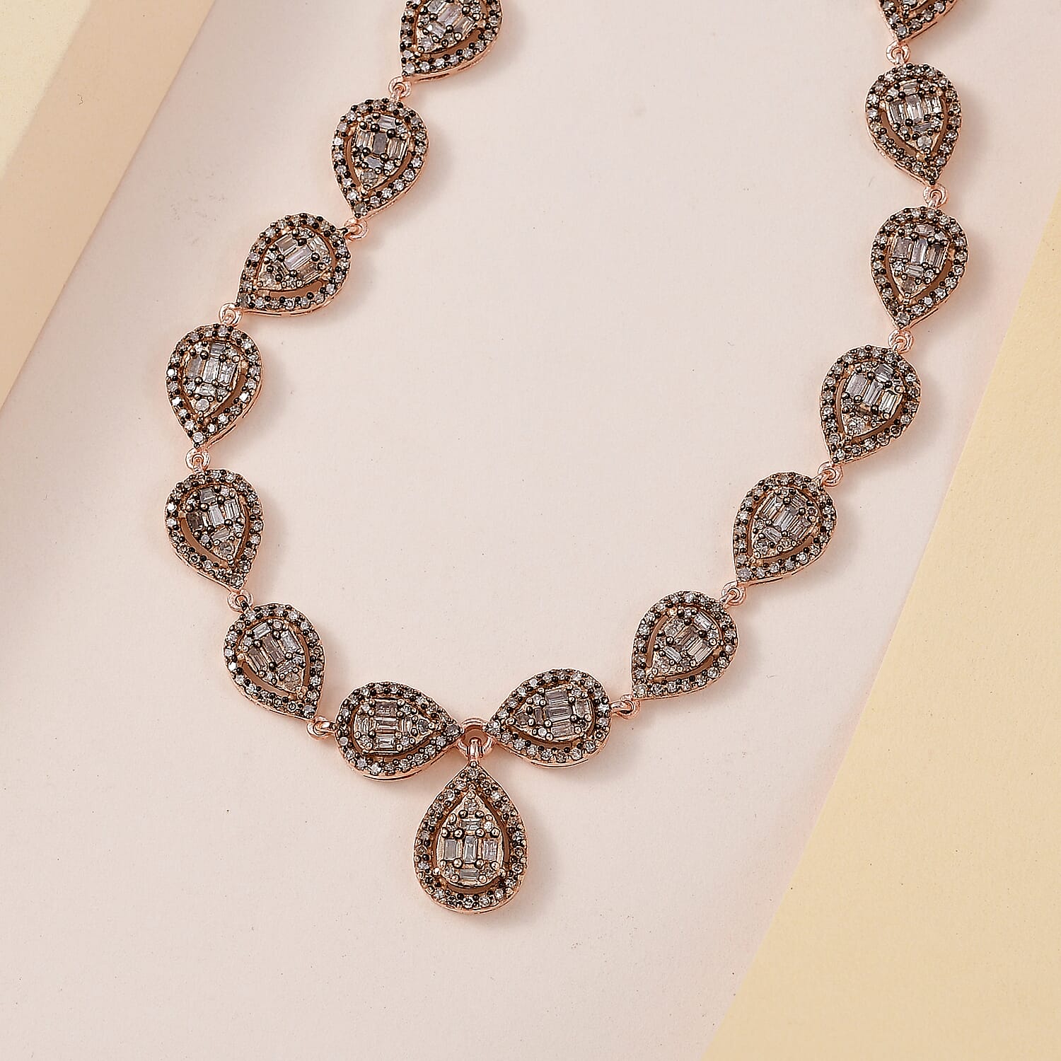 Natural Champagne Diamond Necklace 20 Inches in Vermeil RG Over Sterling Silver 4.00 ctw
