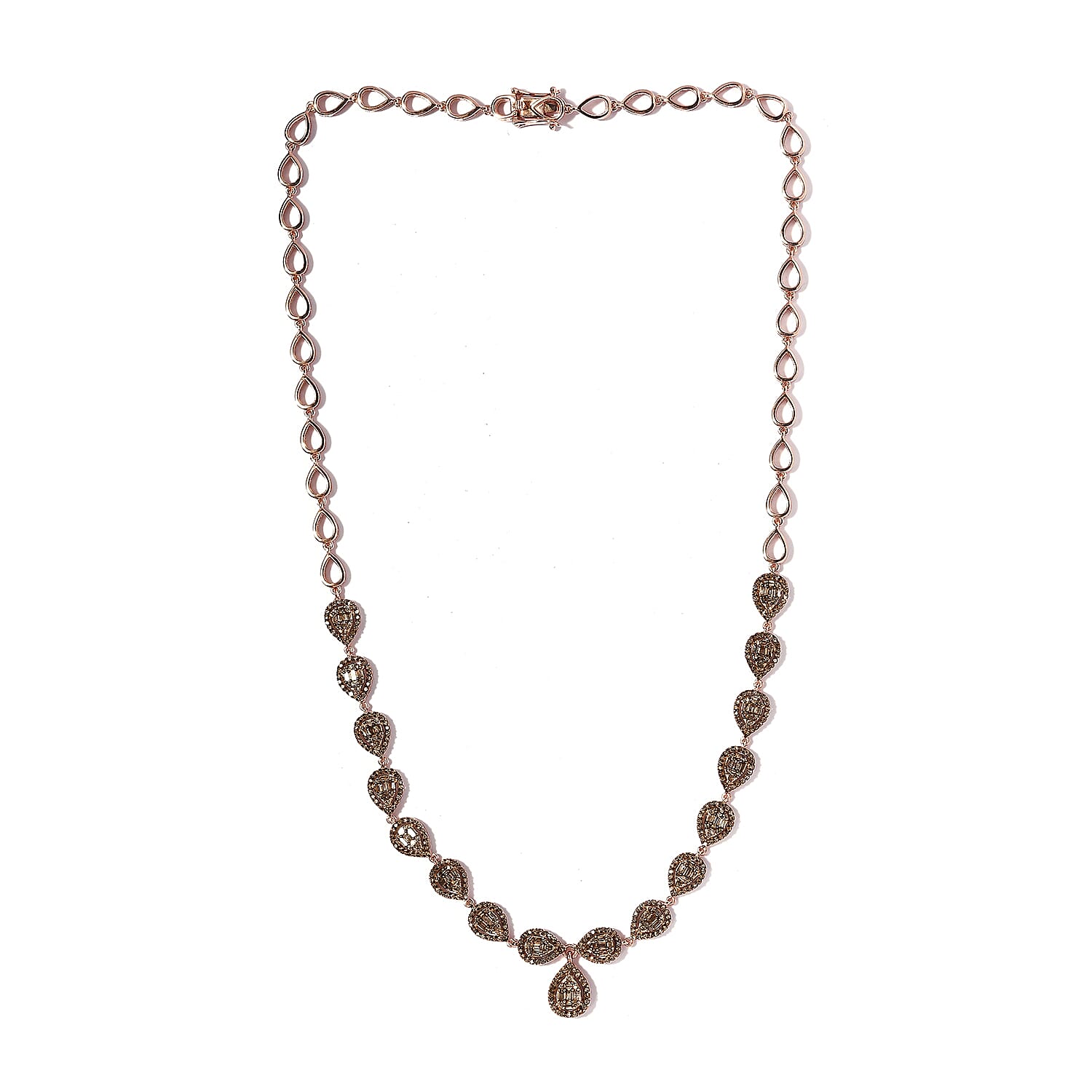 Natural Champagne Diamond Necklace 20 Inches in Vermeil RG Over Sterling Silver 4.00 ctw
