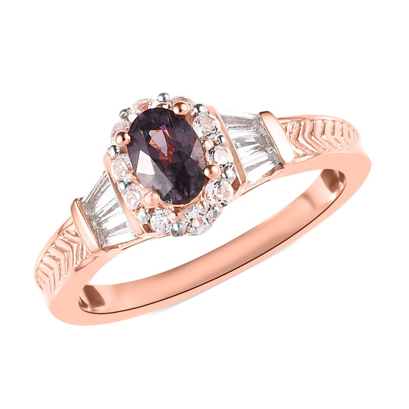 Tanzanian Lavender Spinel and White Topaz Halo Ring in Vermeil Rose Gold Over Sterling Silver (Size 10.0) 1.15 ctw