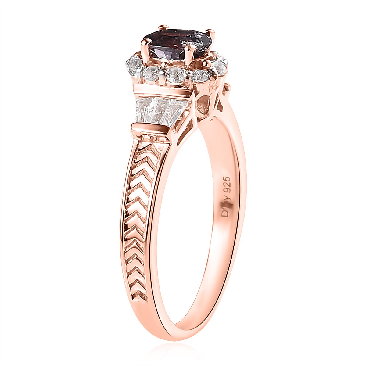 Tanzanian Lavender Spinel and White Topaz Halo Ring in Vermeil Rose Gold Over Sterling Silver (Size 10.0) 1.15 ctw