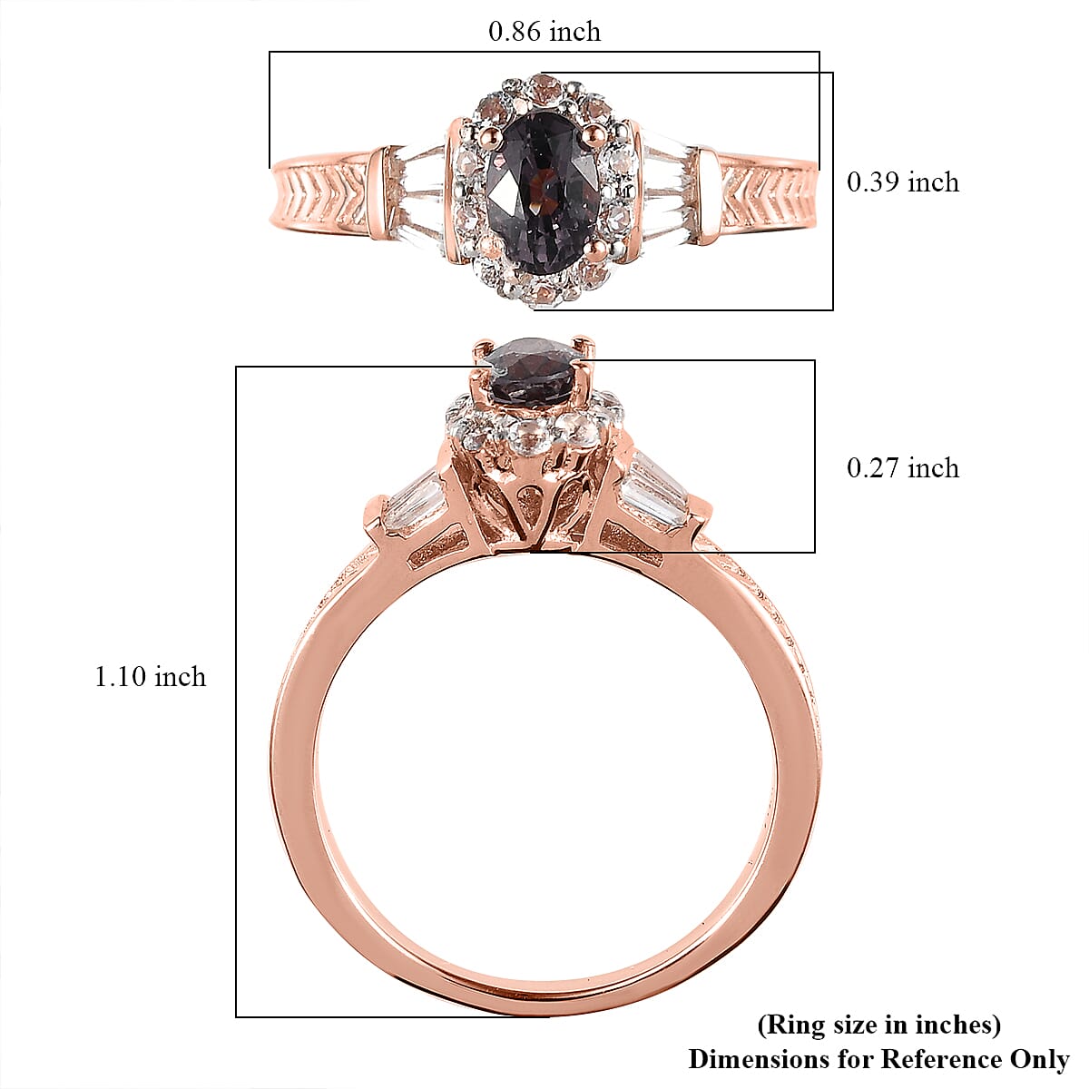 Tanzanian Lavender Spinel and White Topaz Halo Ring in Vermeil Rose Gold Over Sterling Silver (Size 10.0) 1.15 ctw