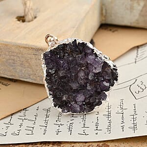 Amethyst Pendant without Chain in Silvertone 67.70 ctw