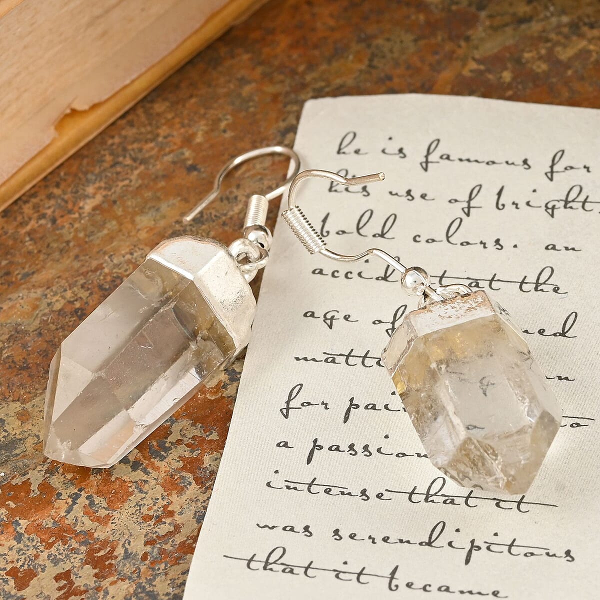 White Quartz Earrings in Silvertone 72.40 ctw image number 1