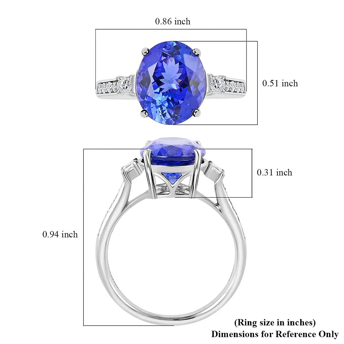 Rhapsody Certified and Appraised AAAA Tanzanite and E-F VS Diamond 4.35 ctw Accent Ring,  950 Platinum Ring, Tanzanite Jewelry For Her 5 Grams (Size 6.0)