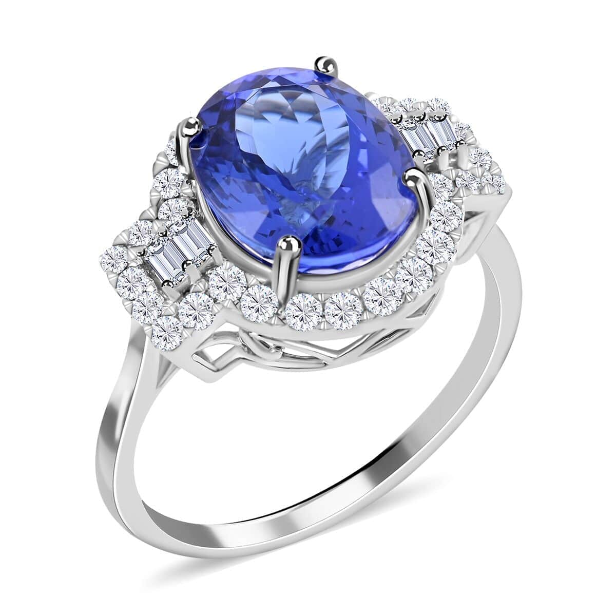 Certified & Appraised Rhapsody 950 Platinum AAAA Tanzanite and E-F VS Diamond Halo Ring (Size 10.0) 6 Grams 5.30 ctw image number 0