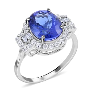 One Of A Kind Certified & Appraised Rhapsody AAAA Tanzanite and E-F VS Diamond 5.30 ctw Halo Ring in 950 Platinum (Size 6.0) 6 Grams