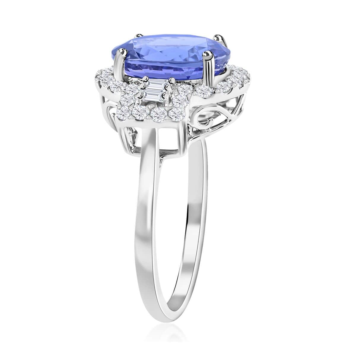 One Of A Kind Certified & Appraised Rhapsody AAAA Tanzanite and E-F VS Diamond 5.30 ctw Halo Ring in 950 Platinum (Size 6.0) 6 Grams image number 3