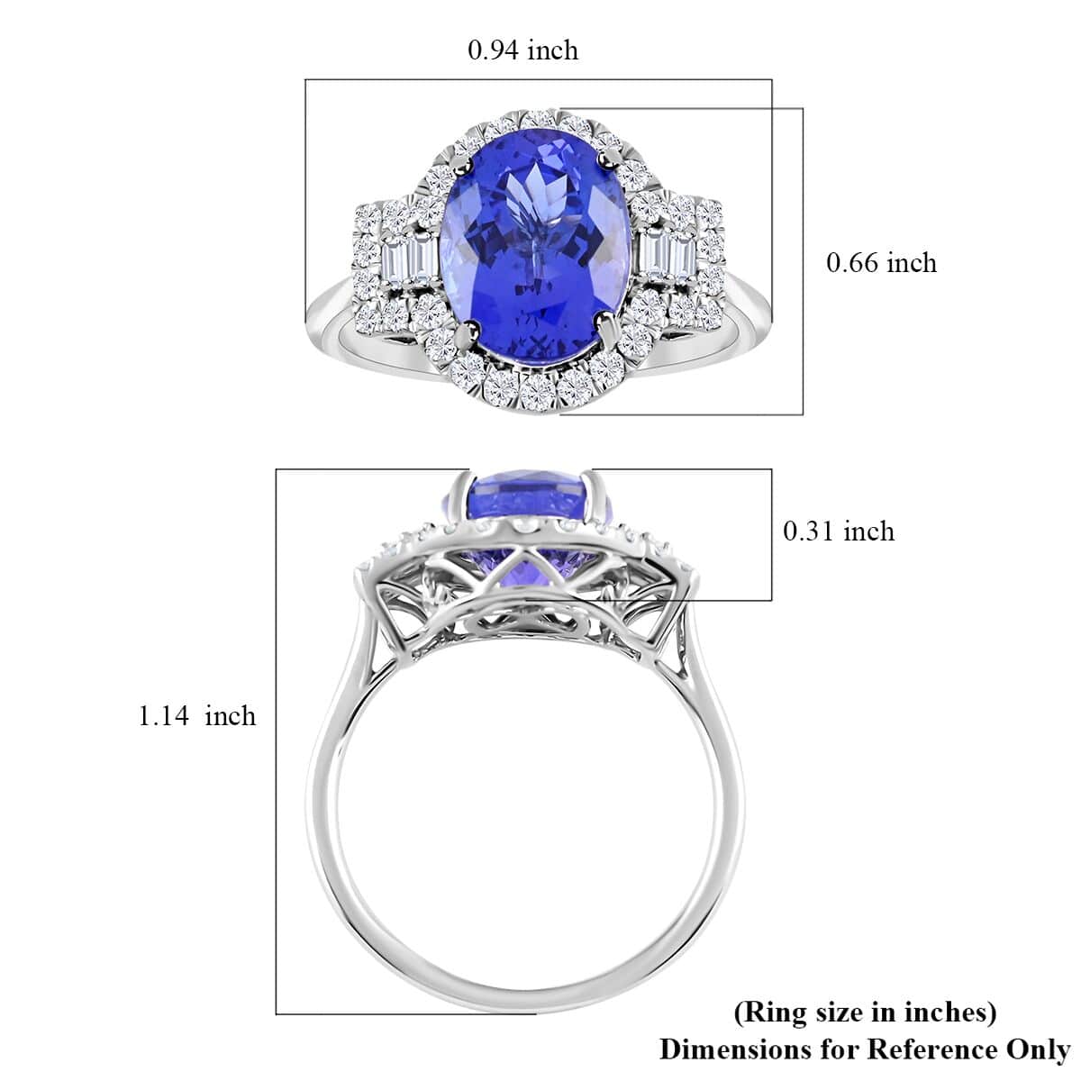 One Of A Kind Certified & Appraised Rhapsody AAAA Tanzanite and E-F VS Diamond 5.30 ctw Halo Ring in 950 Platinum (Size 6.0) 6 Grams image number 4