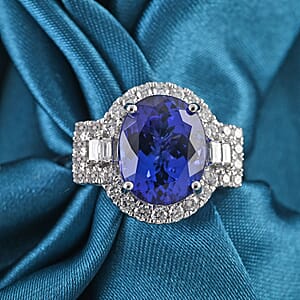 One Of A Kind Certified & Appraised Rhapsody AAAA Tanzanite and E-F VS Diamond 5.30 ctw Halo Ring in 950 Platinum (Size 7.0) 6 Grams