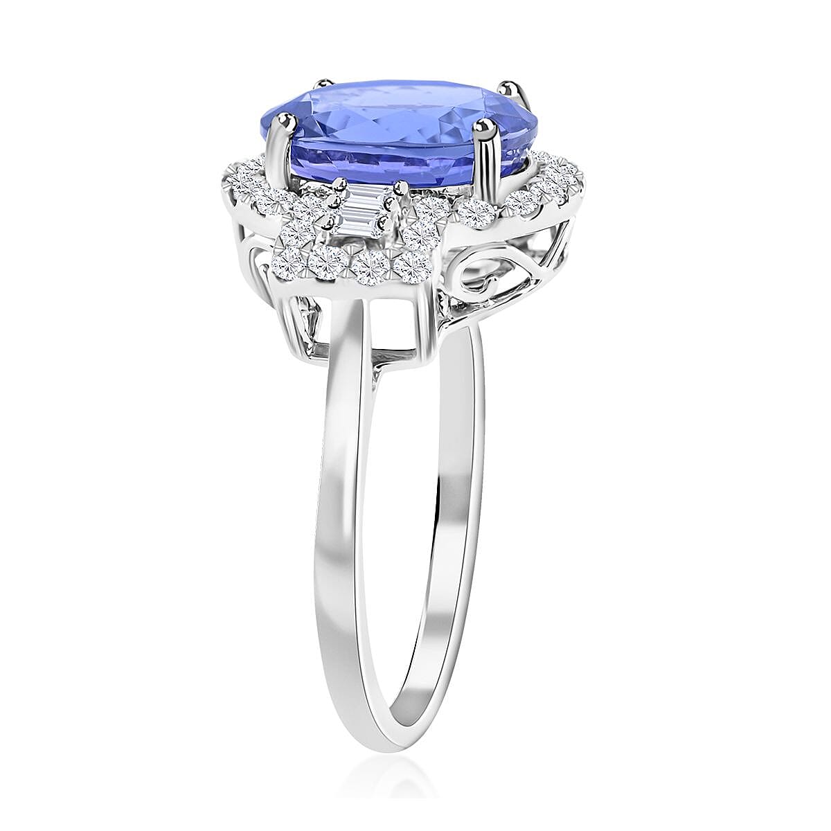 One Of A Kind Certified & Appraised Rhapsody AAAA Tanzanite and E-F VS Diamond 5.30 ctw Halo Ring in 950 Platinum (Size 7.0) 6 Grams image number 3