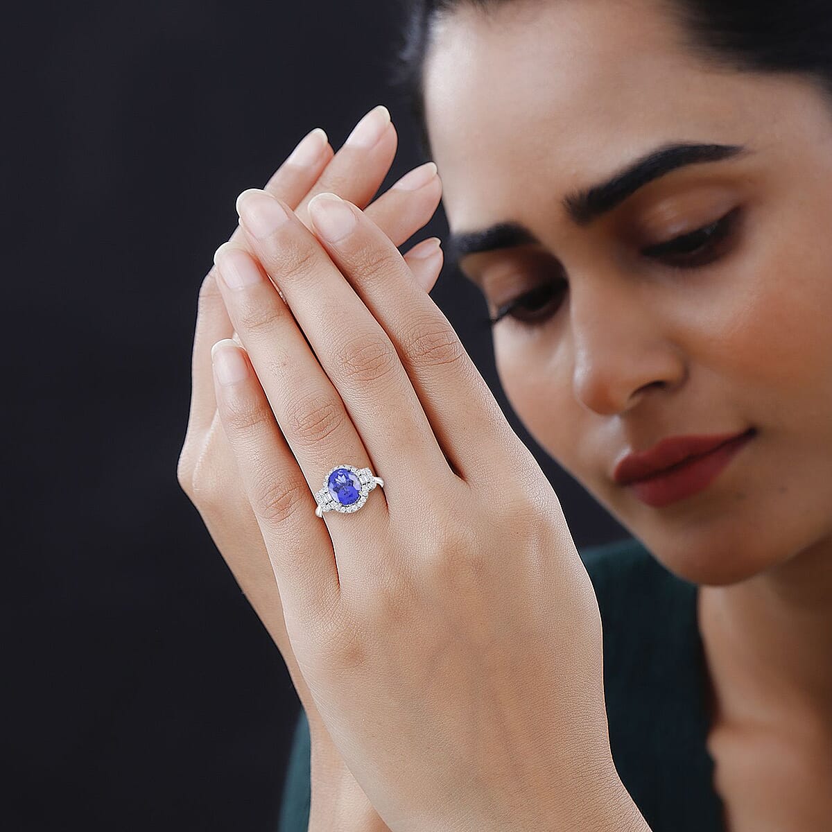 One Of A Kind Certified & Appraised Rhapsody AAAA Tanzanite and E-F VS Diamond 5.30 ctw Halo Ring in 950 Platinum (Size 8.0) 6 Grams image number 2