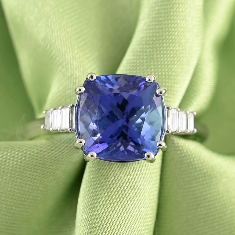 Certified and Appraised Rhapsody 950 Platinum AAAA Tanzanite and E-F VS Diamond Ring (Size 10.0) 4.65 Grams 3.40 ctw