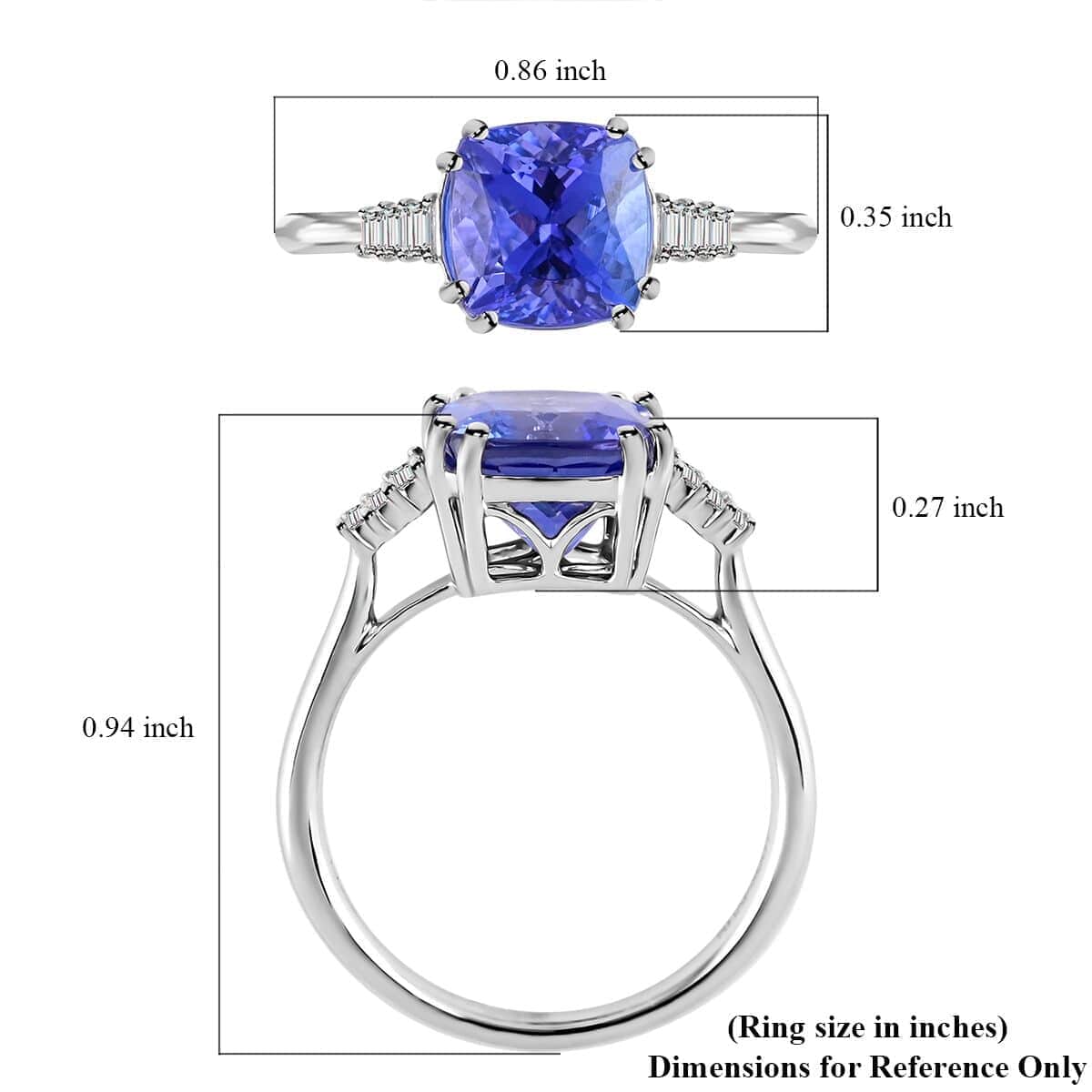 RHAPSODY 950 Platinum AAAA Tanzanite and E-F VS Diamond Ring 4.65 Grams 3.40 ctw (Delivery in 10-15 Business Days) image number 5