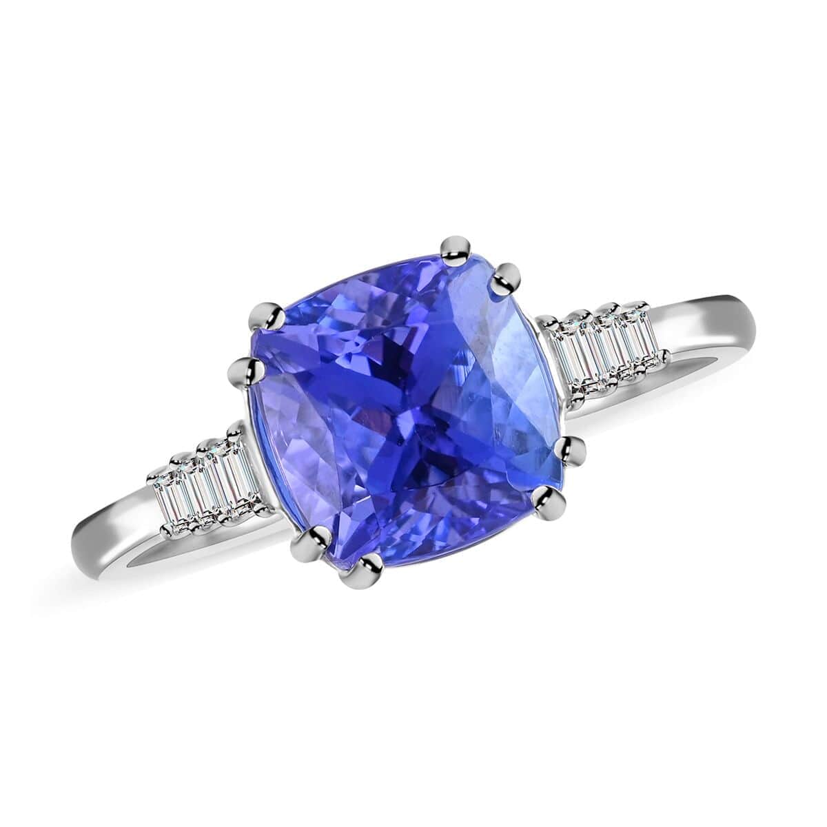 Certified and Appraised Rhapsody 950 Platinum AAAA Tanzanite and E-F VS Diamond Statement Ring (Size 7.0) 4.65 Grams 3.40 ctw image number 0