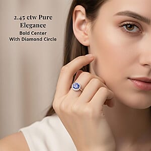 Certified and Appraised Rhapsody 950 Platinum AAAA Tanzanite and E-F VS Diamond Halo Ring (Size 10.0) 5.25 Grams 2.45 ctw