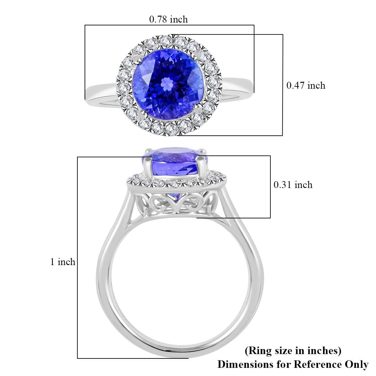Rhapsody 950 Platinum AAAA Tanzanite and E-F VS Diamond Halo Ring (Size 10.0) 5.25 Grams 2.45 ctw image number 5