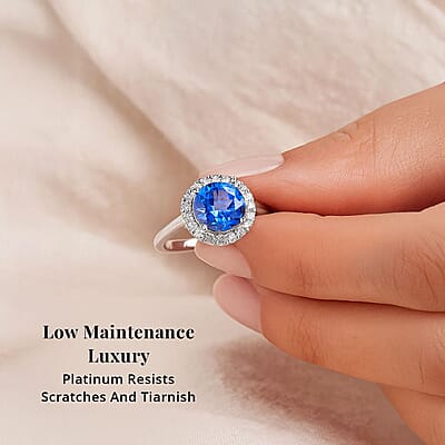 Certified and Appraised Rhapsody 950 Platinum AAAA Tanzanite and E-F VS Diamond Halo Ring (Size 10.0) 5.25 Grams 2.45 ctw