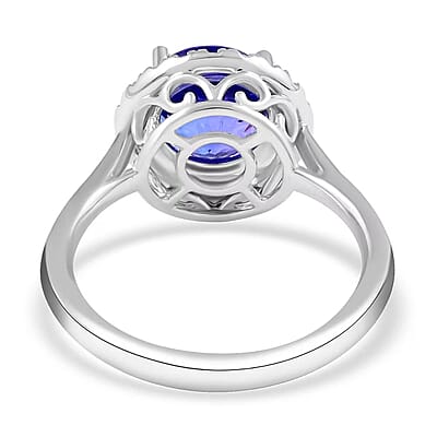 Certified and Appraised Rhapsody 950 Platinum AAAA Tanzanite and E-F VS Diamond Halo Ring (Size 10.0) 5.25 Grams 2.45 ctw