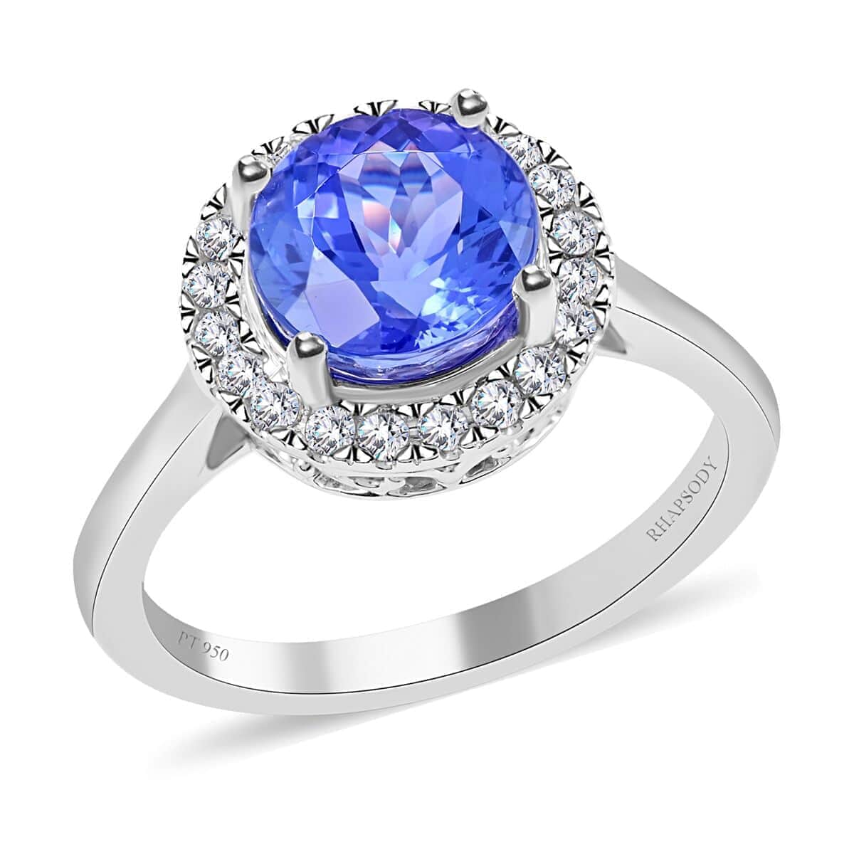 Certified and Appraised Rhapsody 950 Platinum AAAA Tanzanite and E-F VS Diamond Halo Ring (Size 6.0) 5.25 Grams 2.45 ctw image number 0