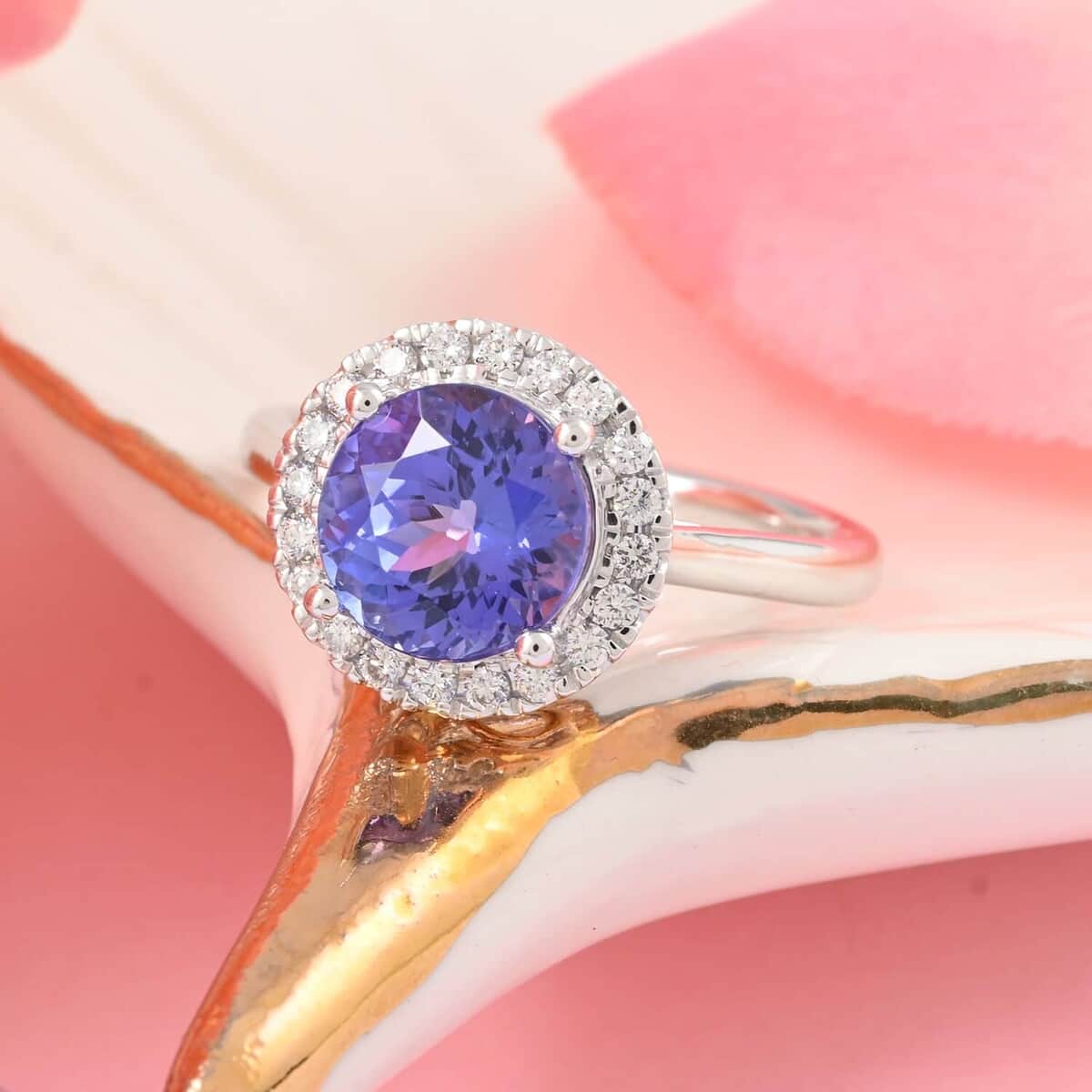 Certified and Appraised Rhapsody 950 Platinum AAAA Tanzanite and E-F VS Diamond Halo Ring (Size 6.0) 5.25 Grams 2.45 ctw image number 1