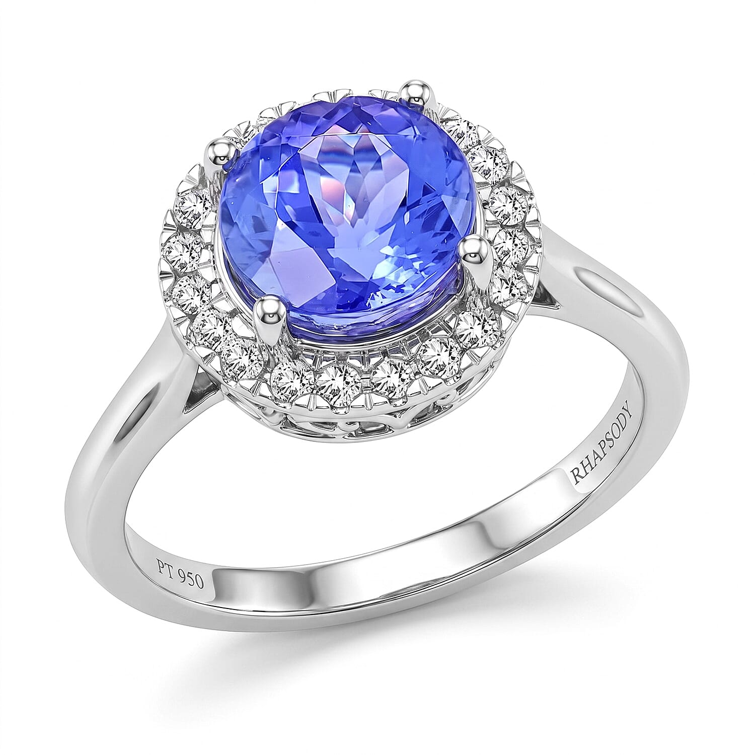 Certified and Appraised Rhapsody 950 Platinum AAAA Tanzanite and E-F VS Diamond Halo Ring (Size 7.0) 5.25 Grams 2.45 ctw
