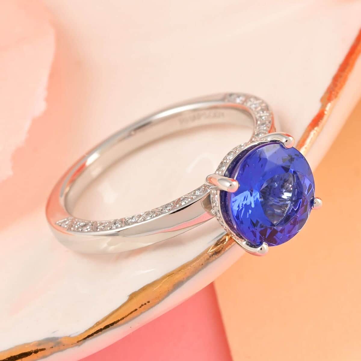 Certified & Appraised Rhapsody 950 Platinum AAAA Tanzanite and E-F VS Diamond Ring (Size 10.0) 5.70 Grams 2.50 ctw image number 1
