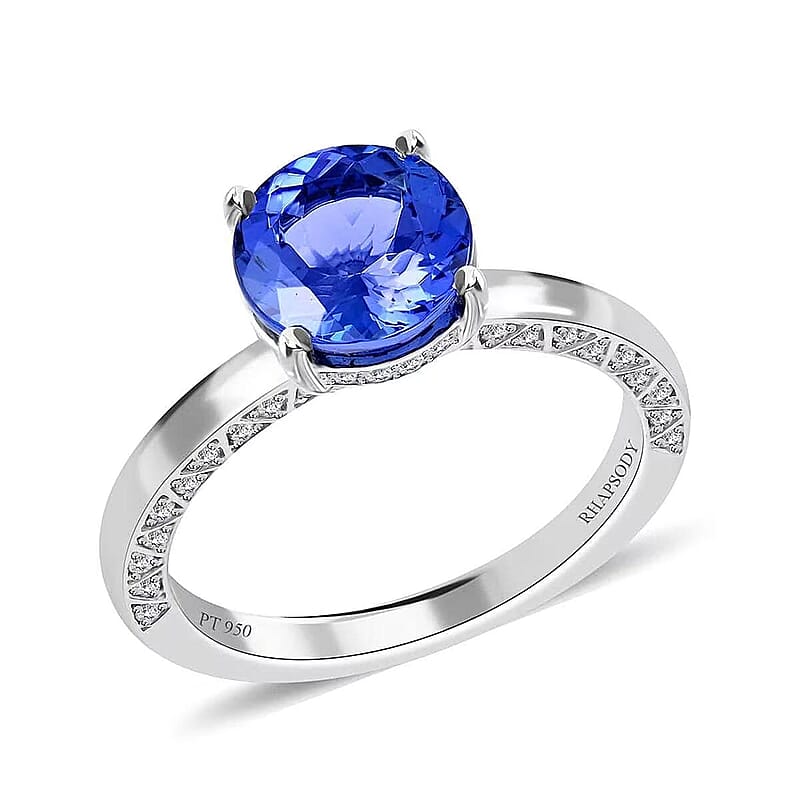 Certified & Appraised Rhapsody 950 Platinum AAAA Tanzanite and E-F VS Diamond Ring (Size 6.0) 5.70 Grams 2.50 ctw