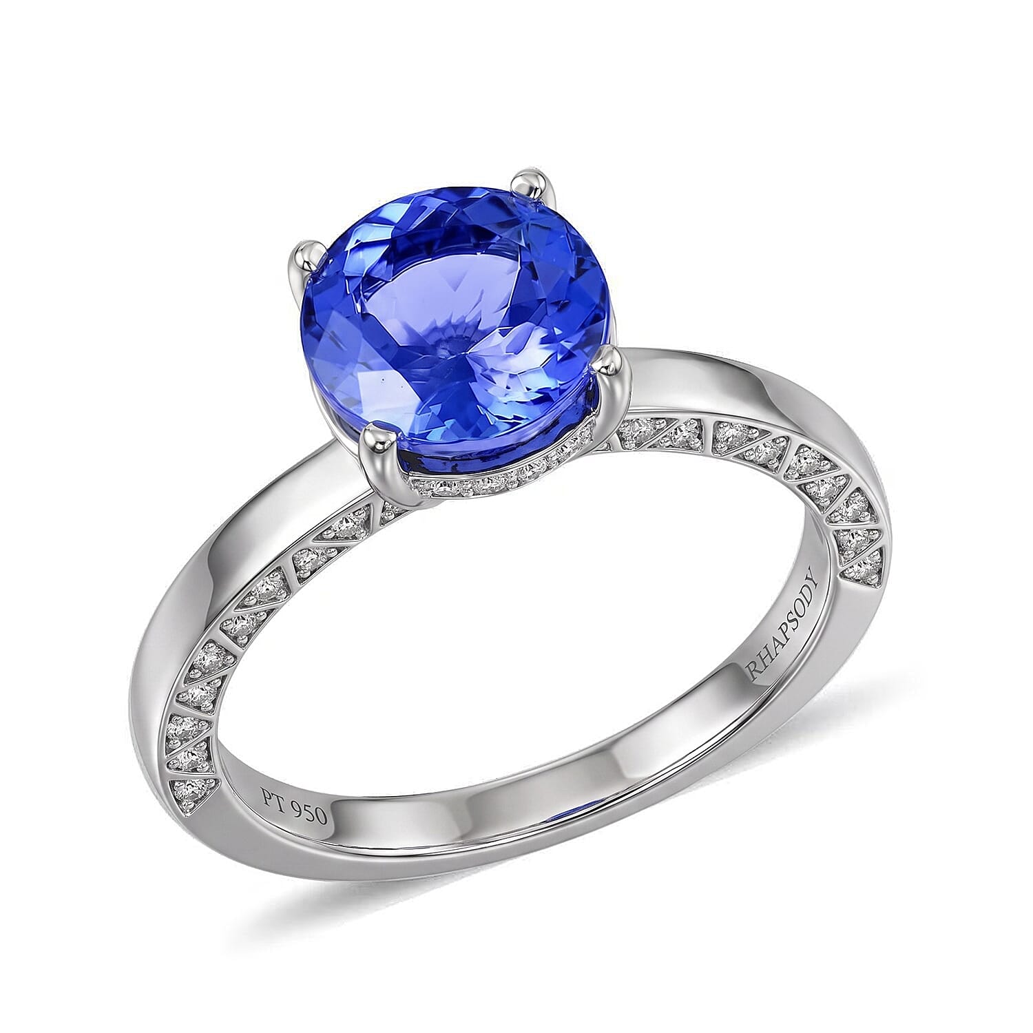 Certified & Appraised Rhapsody 950 Platinum AAAA Tanzanite and E-F VS Diamond Ring (Size 6.0) 5.70 Grams 2.50 ctw