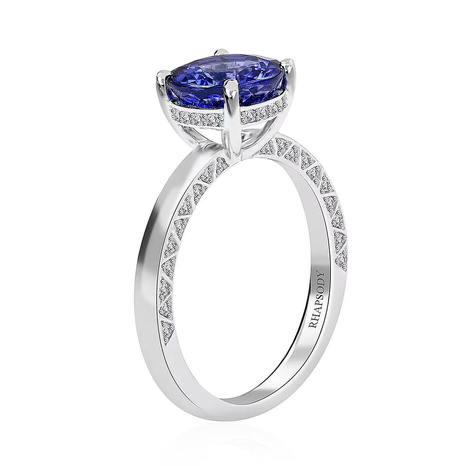 Certified & Appraised Rhapsody 950 Platinum AAAA Tanzanite and E-F VS Diamond Ring (Size 6.0) 5.70 Grams 2.50 ctw