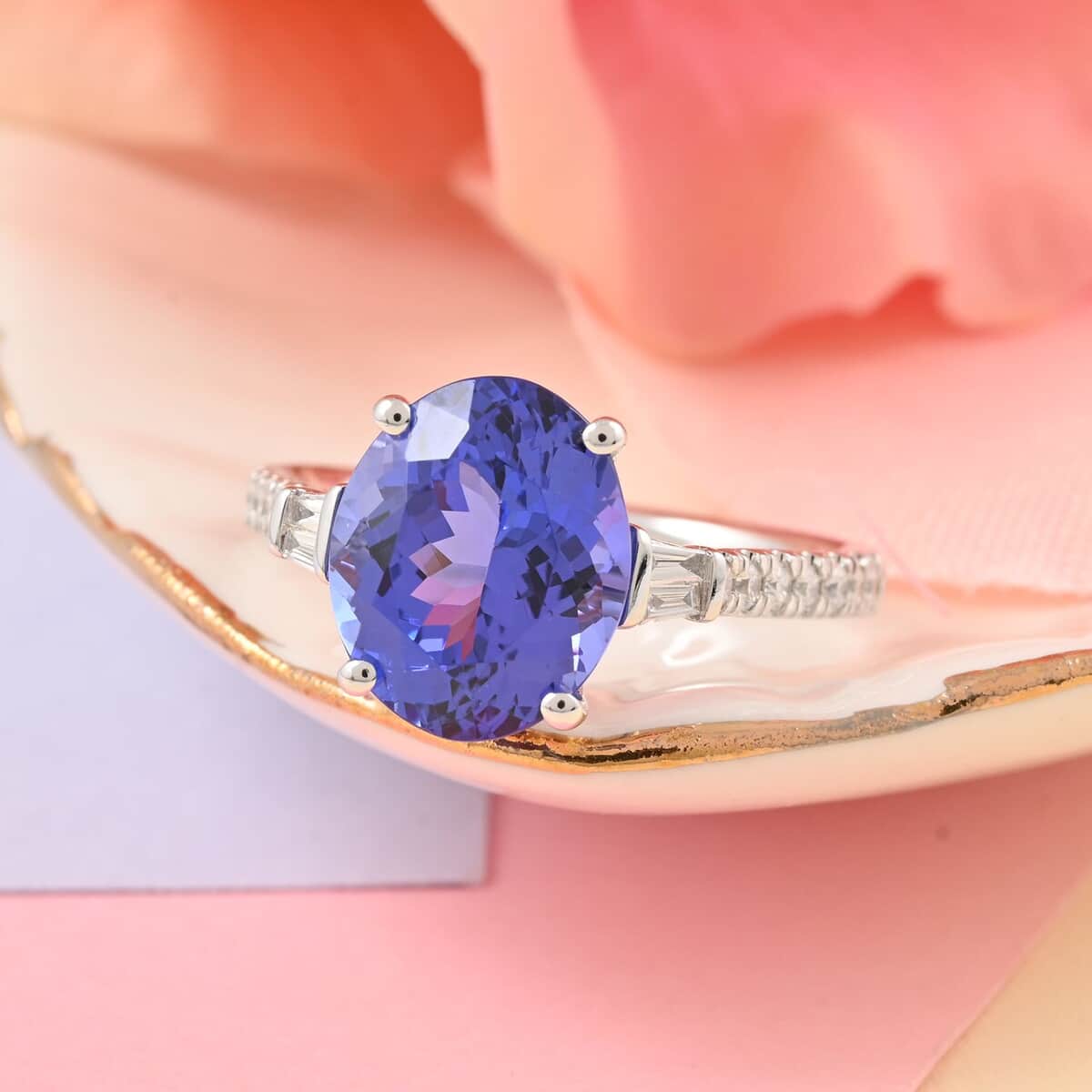 Certified Rhapsody 950 Platinum AAAA Tanzanite and E-F VS Diamond Ring 4.60 Grams 3.70 ctw (Del. in 10-15 Days) image number 1